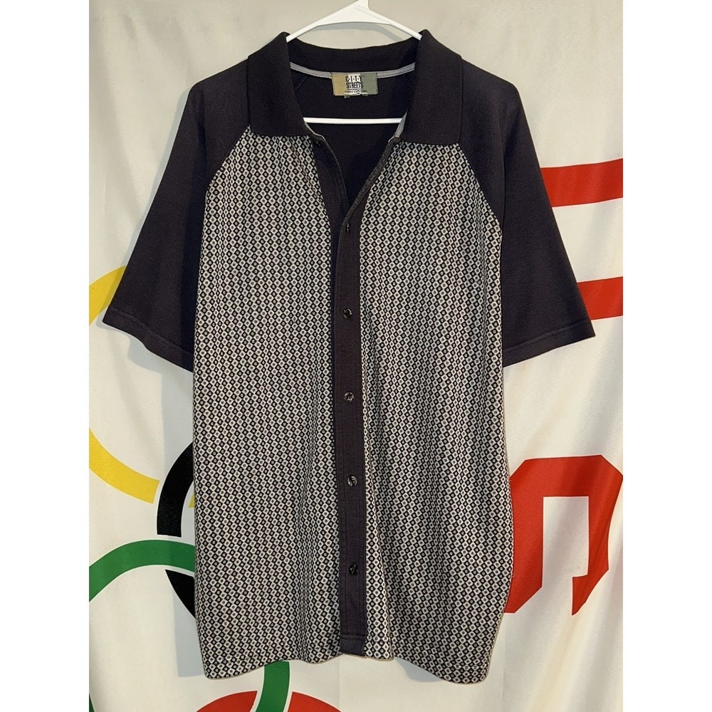 Vintage City Streets Button Up Shirt XL Geometric Short Sleeve 90s Casual